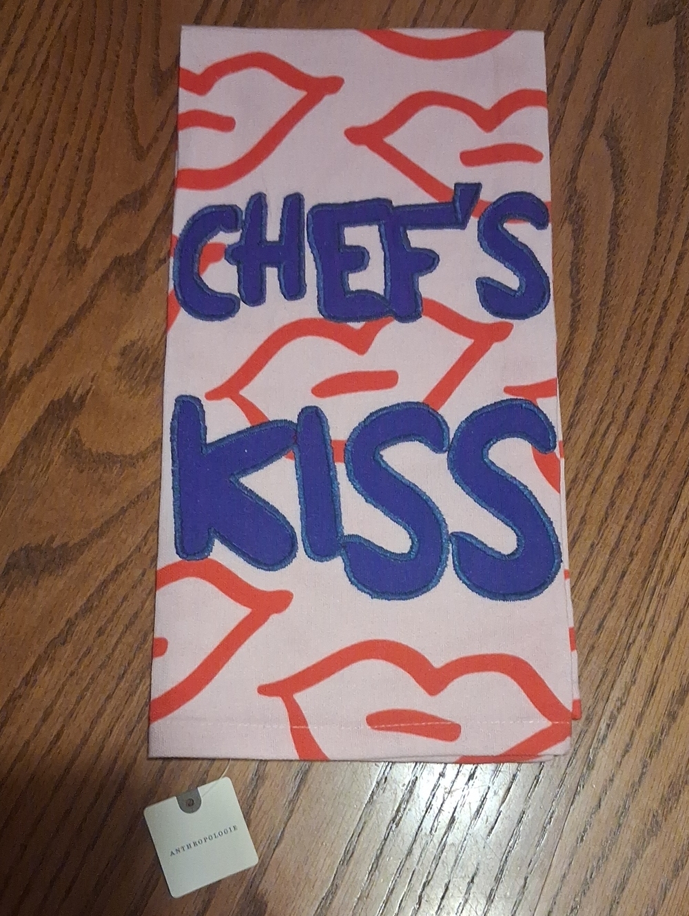 Anthropologie 'Chef's Kiss' Pink & Orange Decorative Kitchen Towel